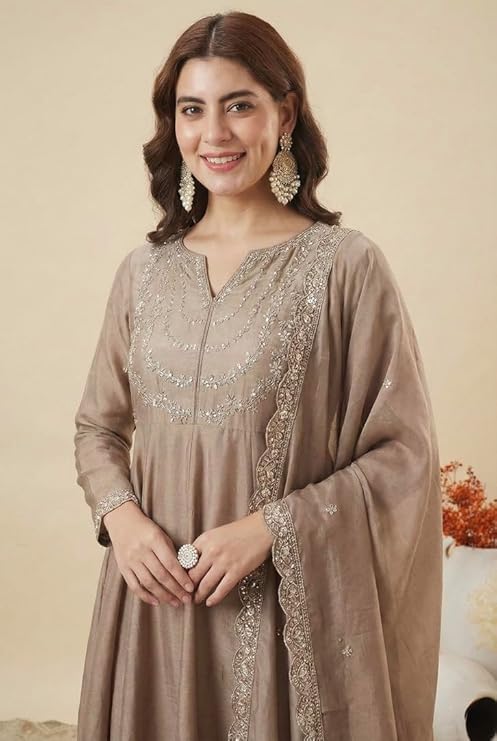 MOKOSH Women's Silk Embroidered Anarkali Set (444)