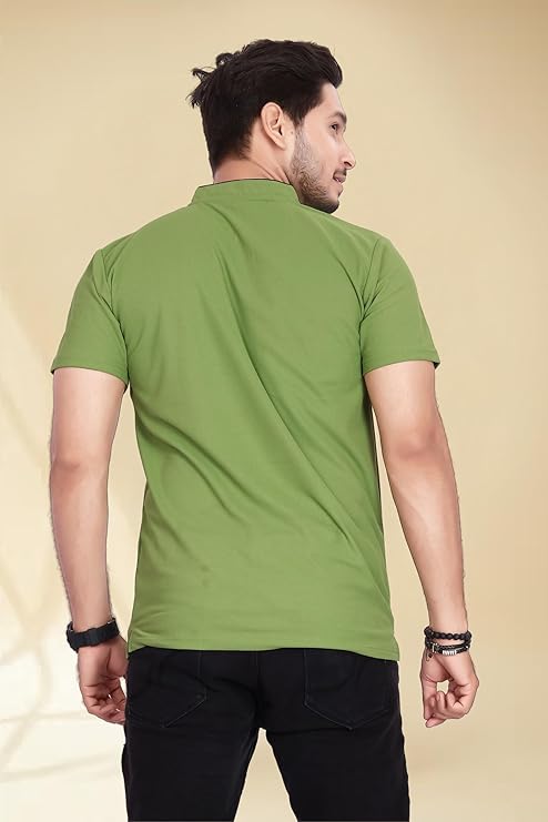 BAGHADBILLO Men's and Boy's Polyster T-Shirt with Mandarin Collared Neck Half Sleeves Closuer Button and Regular Fit